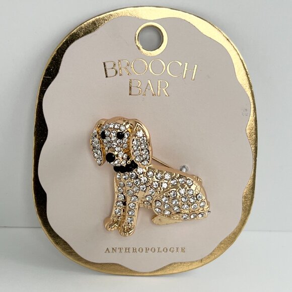 Anthropologie Jewelry - NWT Anthropologie Playful Pet Brooch Crystal Dachshund 14k Gold-plated Brass